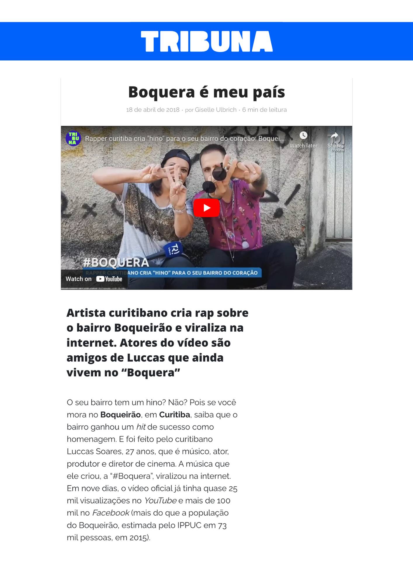 Tribuna — Boquera é meu país